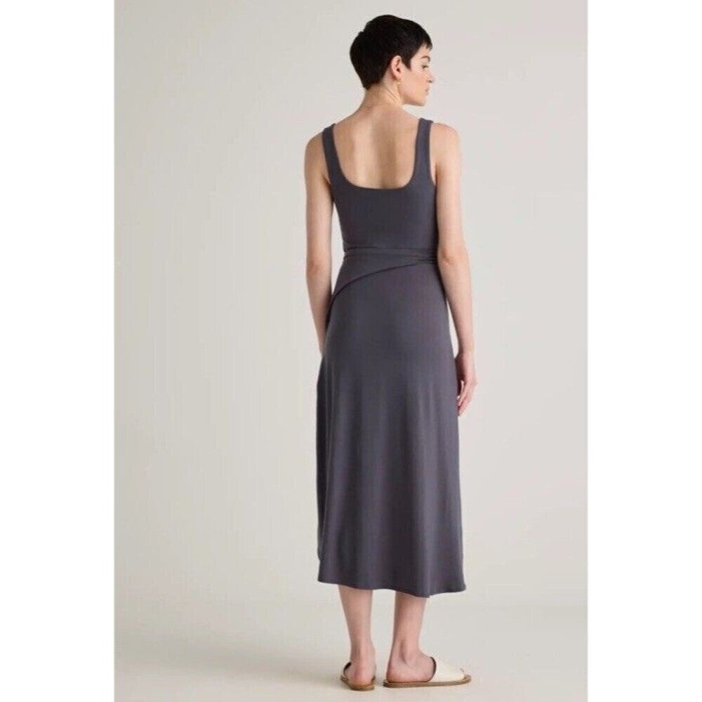 Quince Women’s Dress Tencel Jersey Side Tie Midi Large Carbon Grey - Picture 2 of 8